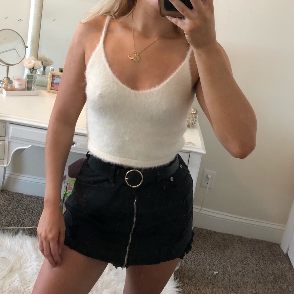 Dolls Kill White Furry Crop Tank Top